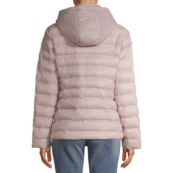 Time and Tru Puffer Jacket Womens 1X 16W 18W Solid Light Pink Zip Coat rem.hood - Picture 5 of 15